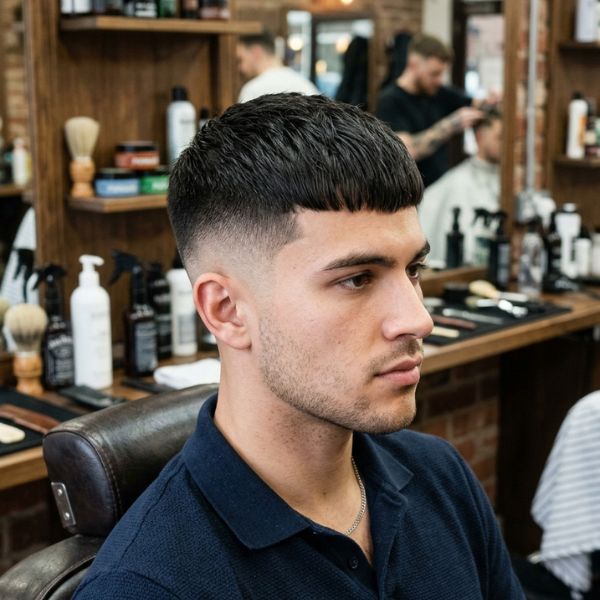 French Crop Mid Fade Straight Hair