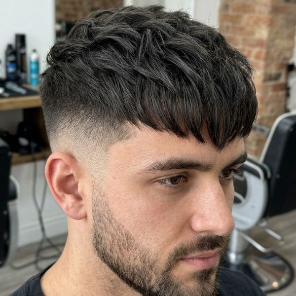 French Crop Textured Fringe Mid Fade