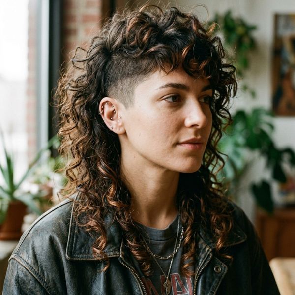 Asymmetrical Curly Mullet