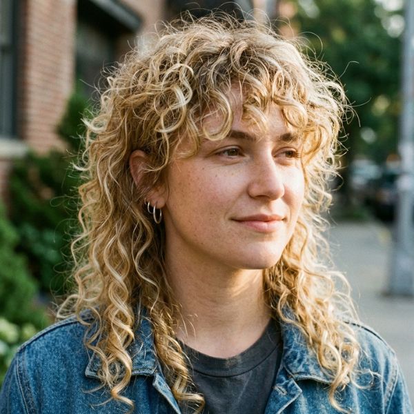 Blonde Curly Mullet