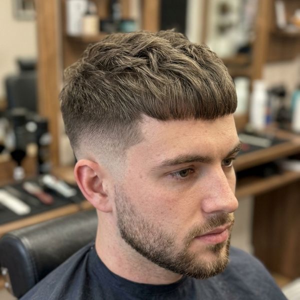 Brushed Forward French Crop with a Mid Fade