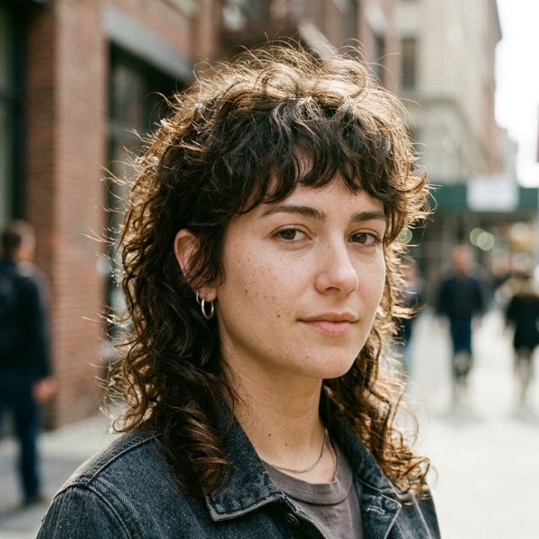 Curly Mullet with Bangs
