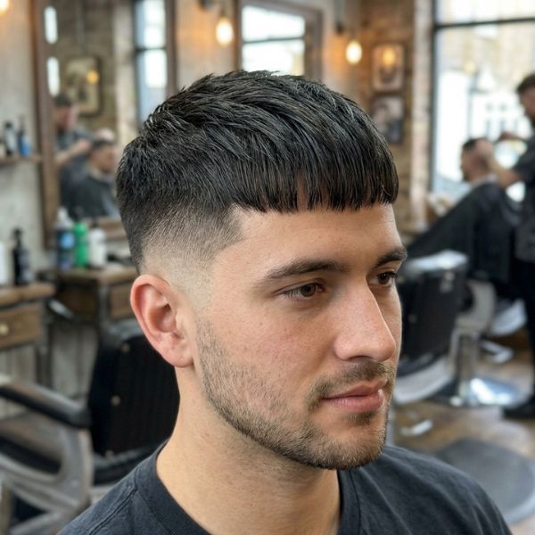 French Crop Mid Fade Straight Hair