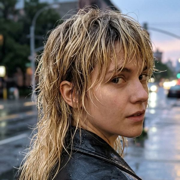 Gloss Effect Wet Blonde Mullet