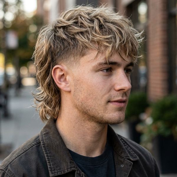 Low Fade Soft Blonde Mullet