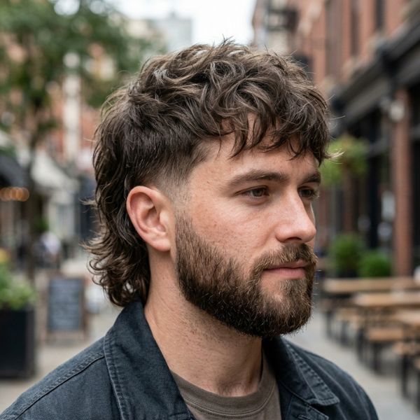 Low Taper Fade Mullet with Beard