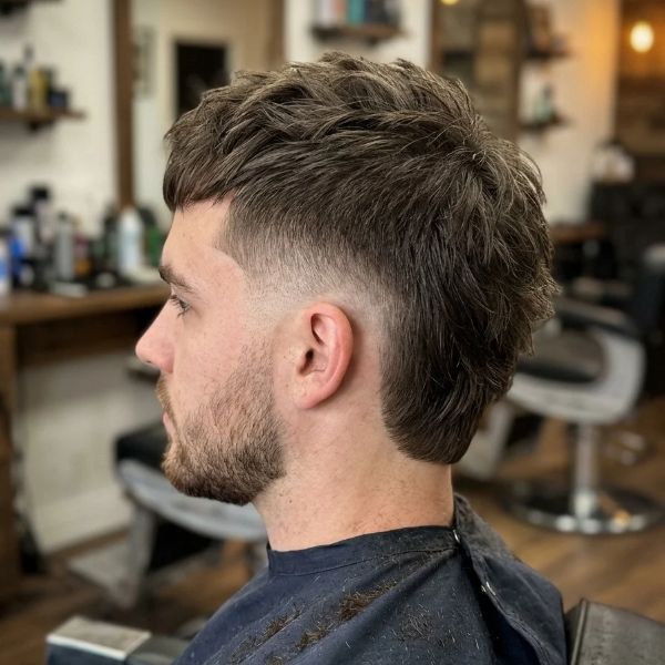 Short Modern Mullet with Burst Fade